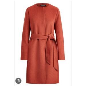 Lauren Ralph Lauren Belted Double-Face Wool Blend Coat Burnt Orange Size XS